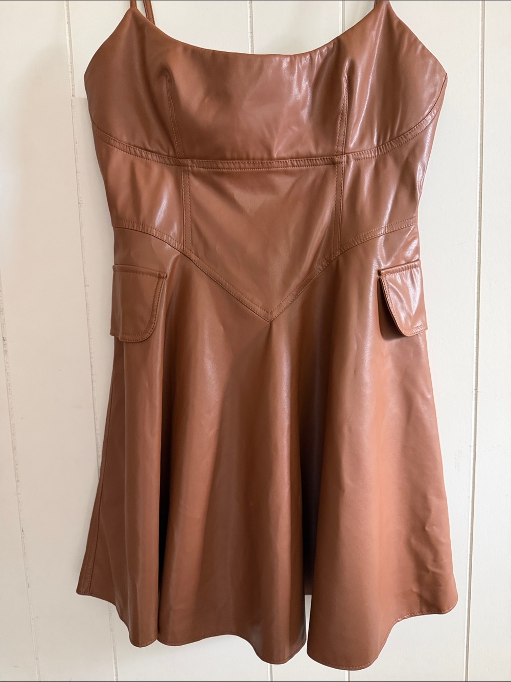 Jus Des Pommes Faux Leather Brown Dress Small Edgy Feminine Earthy Grunge Indie - Picture 5 of 15